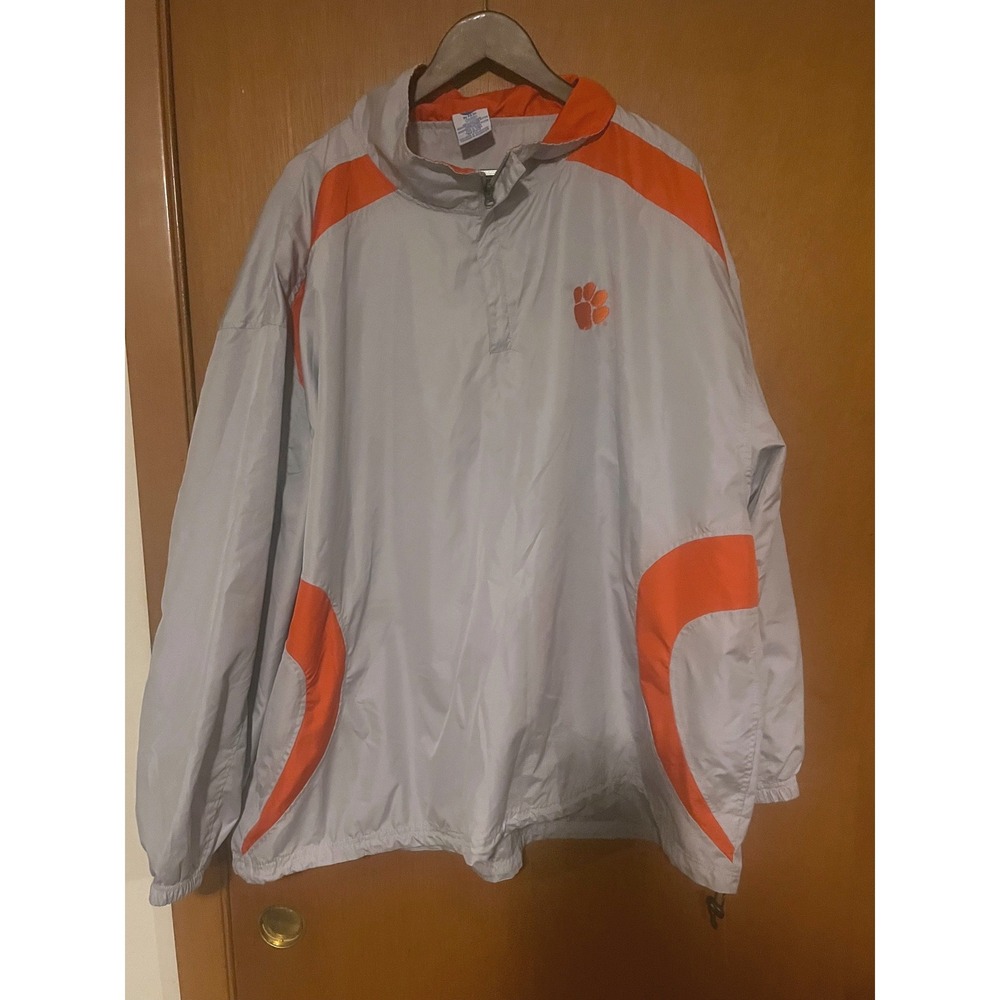 NCAA Clemson Tigers Windbreaker Jacket Mens 3XL Gray Orange Quarter Zip Pullover